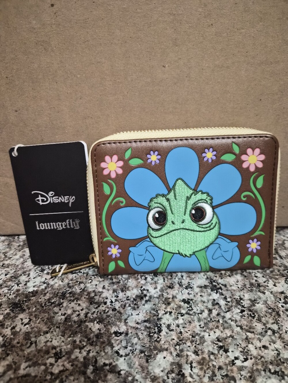 Loungefly Brown Wallet with Blue Floral Pascal Applique